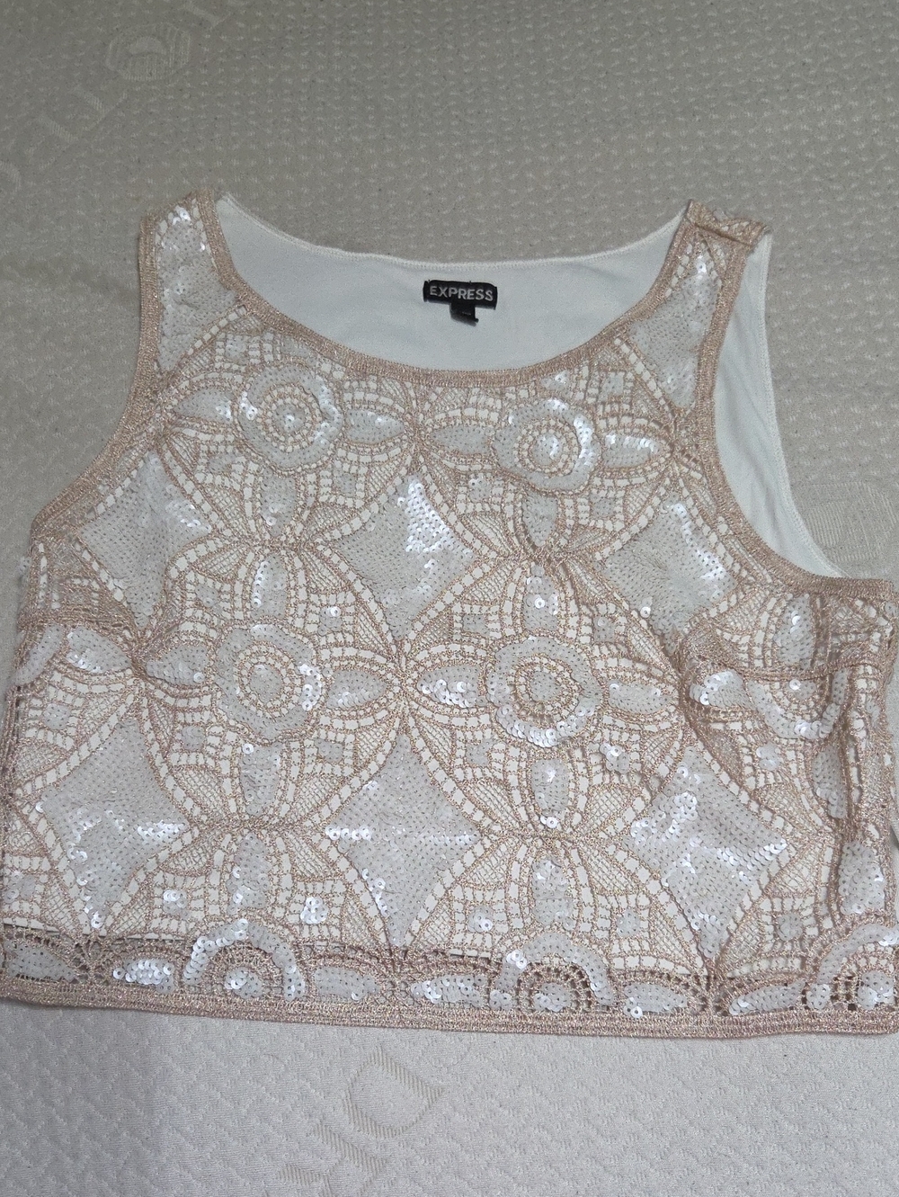 Express Cream Lace Sequin Crop Tank